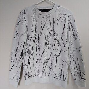 Men's H&M White & Black Abstract Long Sleeve Top Jacquard-knit Sweater, XS